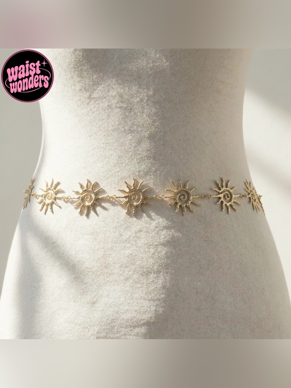 Y2K 2000s style Gold sun chain belt